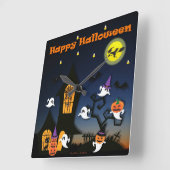 Happy Halloween Haunted House Vierkante Klok (Hoek)