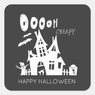 Happy Halloween Haunted House Vierkante Sticker