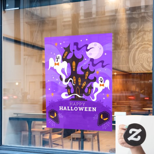 Happy Halloween Haunted Scene Raamsticker (Cafe Raam)
