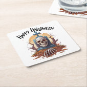 Happy Halloween Head Stone en Skeleton Kartonnen Onderzetters (Schuin)
