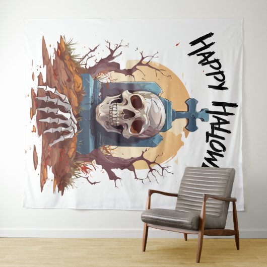 Happy Halloween Head Stone en Skeleton Wandkleed (In Situ (horizontaal))