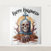 Happy Halloween Head Stone en Skeleton Wandkleed (Voorkant)