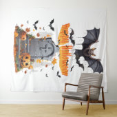 Happy Halloween Head Stone en Vampire Bats Wandkleed (In Situ (horizontaal))