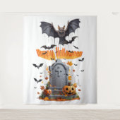 Happy Halloween Head Stone en Vampire Bats Wandkleed (Voorkant)