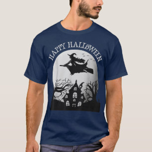 Happy Halloween-heks die over een gehakt huis vlie T-shirt