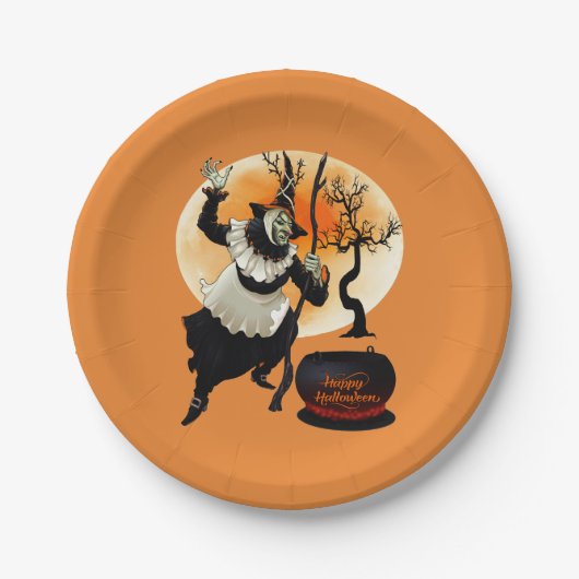 Happy Halloween heks en Cauldron Papieren Bordje (Voorkant)