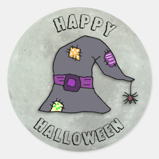 Happy Halloween-heks en Full Moon Ronde Sticker (Voorkant)