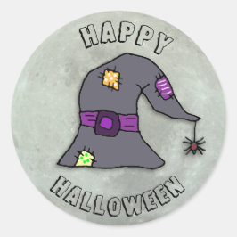 Happy Halloween-heks en Full Moon Ronde Sticker