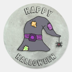 Happy Halloween-heks en Full Moon Ronde Sticker