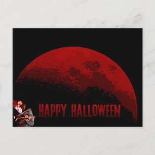 Happy Halloween - heks en maan - Briefkaart