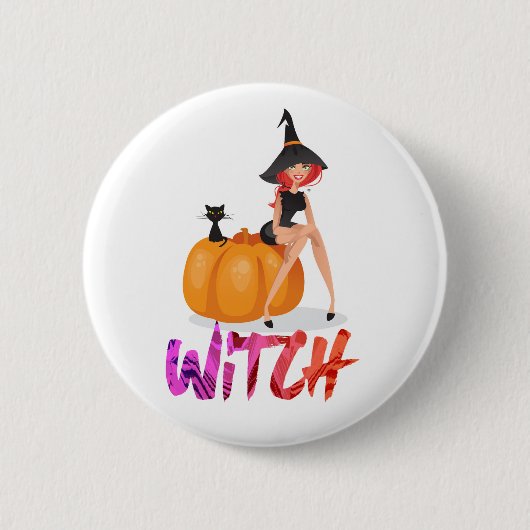 Happy Halloween-heks-instelling op pompoen Ronde Button 5,7 Cm (Voorkant)