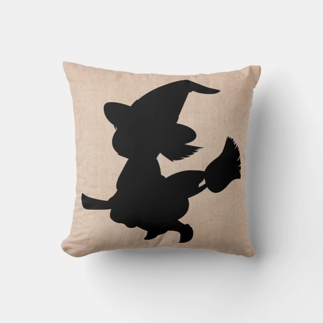 Happy Halloween-heks met Broom Burlap Kussen (Voorkant)