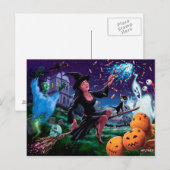 Happy Halloween-heks met Graveyard-vrienden Briefkaart (Voorkant / Achterkant)