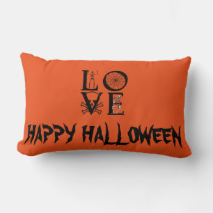 Happy Halloween-heks met haar Broom Oranje Throw Kussen