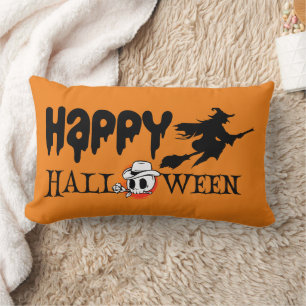 Happy Halloween-heks met haar Broom Oranje Throw Kussen