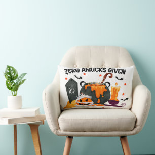 Happy Halloween-heks met haar Broom Oranje Throw Kussen