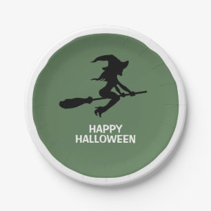 Happy Halloween, heks on Broomstick Papieren Bordje
