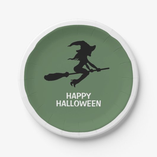 Happy Halloween, heks on Broomstick Papieren Bordje (Voorkant)