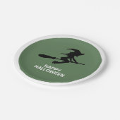 Happy Halloween, heks on Broomstick Papieren Bordje (Gekanteld)