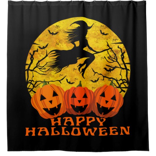 Happy Halloween-heks op Broom Douchegordijn (Voorkant)