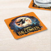 Happy Halloween - Heks op vliegende Broom Kartonnen Onderzetters (Schuin)