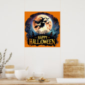 Happy Halloween - Heks op vliegende Broom Poster (Keuken)