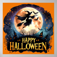 Happy Halloween - Heks op vliegende Broom