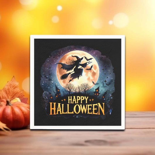 Happy Halloween - Heks op vliegende Broom Servet