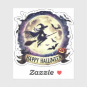 Happy Halloween - Heks op vliegende Broom Sticker (Vel)
