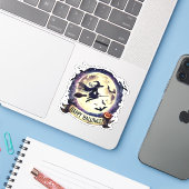 Happy Halloween - Heks op vliegende Broom Sticker (Laptop met iPhone)