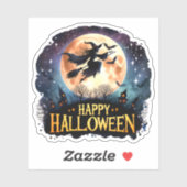 Happy Halloween - Heks op vliegende Broom Sticker (Vel)
