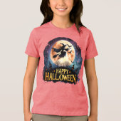 Happy Halloween - Heks op vliegende Broom Tri-Blend Shirt (Voorkant)