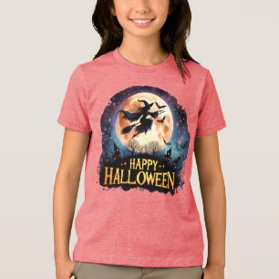 Happy Halloween - Heks op vliegende Broom Tri-Blend Shirt