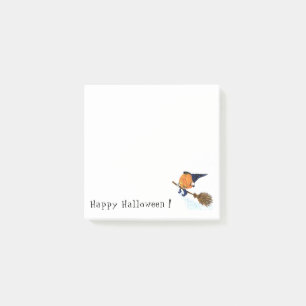 Happy Halloween-heks-pompoen vliegen met een kamer Post-it® Notes