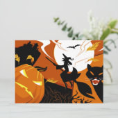 Happy Halloween-heks, vleermuizen en pompoenen Kaart (Staand voorkant)