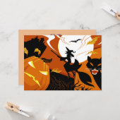 Happy Halloween-heks, vleermuizen en pompoenen Kaart (Voorkant / Achterkant in situ)