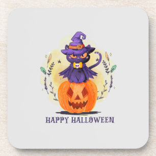 Happy Halloween - Heks Zwart Kat Bier Onderzetter
