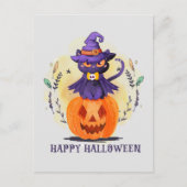 Happy Halloween - Heks Zwart Kat Briefkaart (Voorkant)