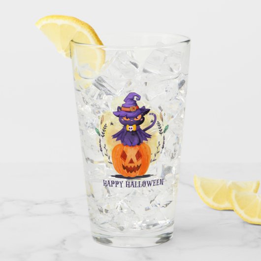 Happy Halloween - Heks Zwart Kat Glas (Voorkant ijs)