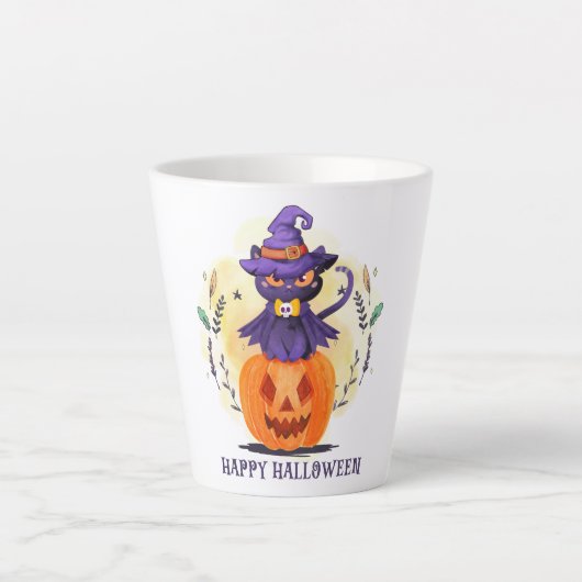 Happy Halloween - Heks Zwart Kat Latte Mok (Voorkant)
