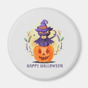 Happy Halloween - Heks Zwart Kat Magneet