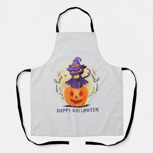 Happy Halloween - Heks Zwart Kat Schort (Voorkant)