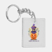 Happy Halloween - Heks Zwart Kat Sleutelhanger (Voorkant Links)