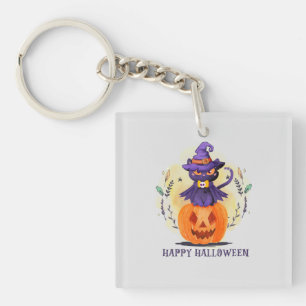 Happy Halloween - Heks Zwart Kat Sleutelhanger