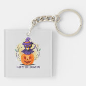 Happy Halloween - Heks Zwart Kat Sleutelhanger (Achterkant)