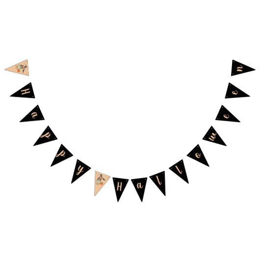Happy Halloween-heks zwarte en perzikbanner Vlaggetjes (Alle)