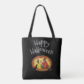 Happy Halloween, Heks, Zwarte Kat en Uil Tote Bag (Achterkant)