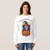 Happy Halloween Heksenpompoen Vleermuizen Trui (Voorkant volledig)