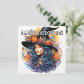 Happy Halloween | Herfst Heksenillustratie Kaart (Staand voorkant)
