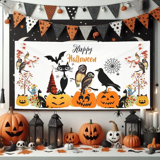 Happy Halloween Herfst Pumpkin Black Cat Owl Spook Spandoek